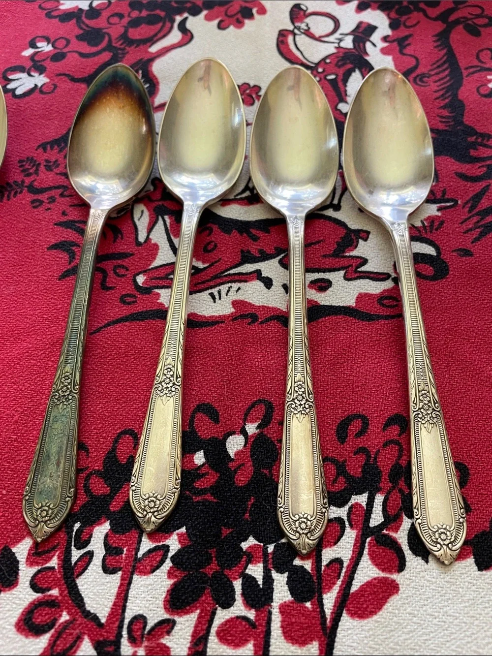 Set of 8 antique William Ro Silver-Tone Dessert Spoons — Classic Floral Handle